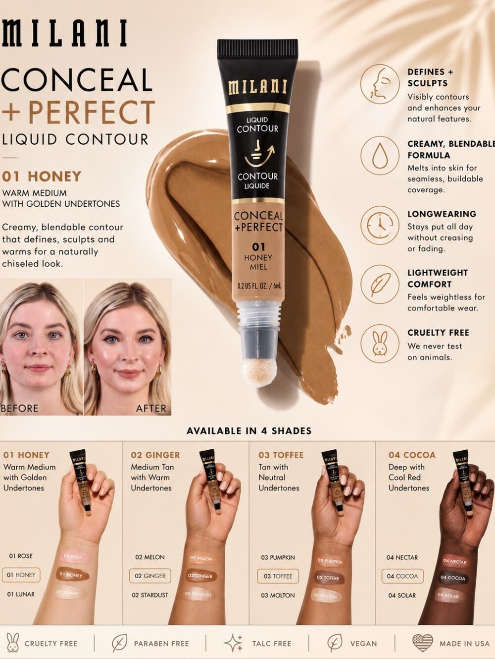 Milani Conceal + Perfect Liquid Contour 01 Honey